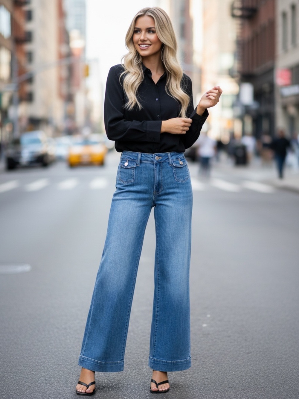 Talbots Wide Leg High-Rise Jeans - Blue